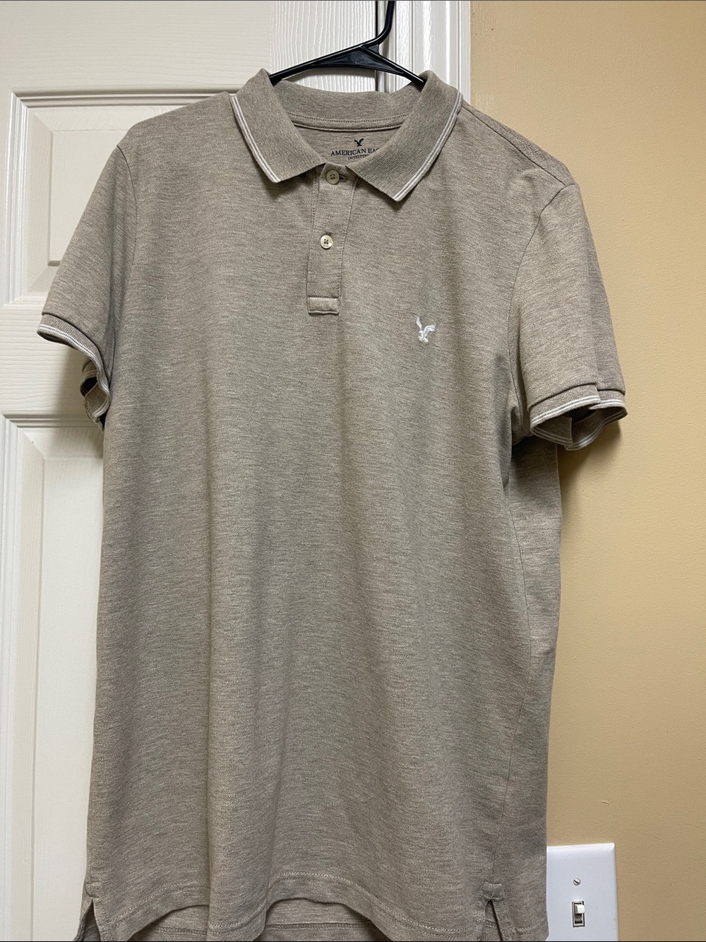 American Eagle Outfitters Men’s Taupe Polo with White Trim
